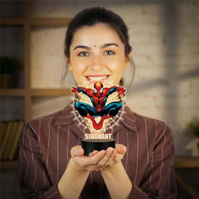 Personalized SpiderMan UV Print 3D Illusion Night Light – Custom Name LED Lamp Marvel Superhero Gift for Boys